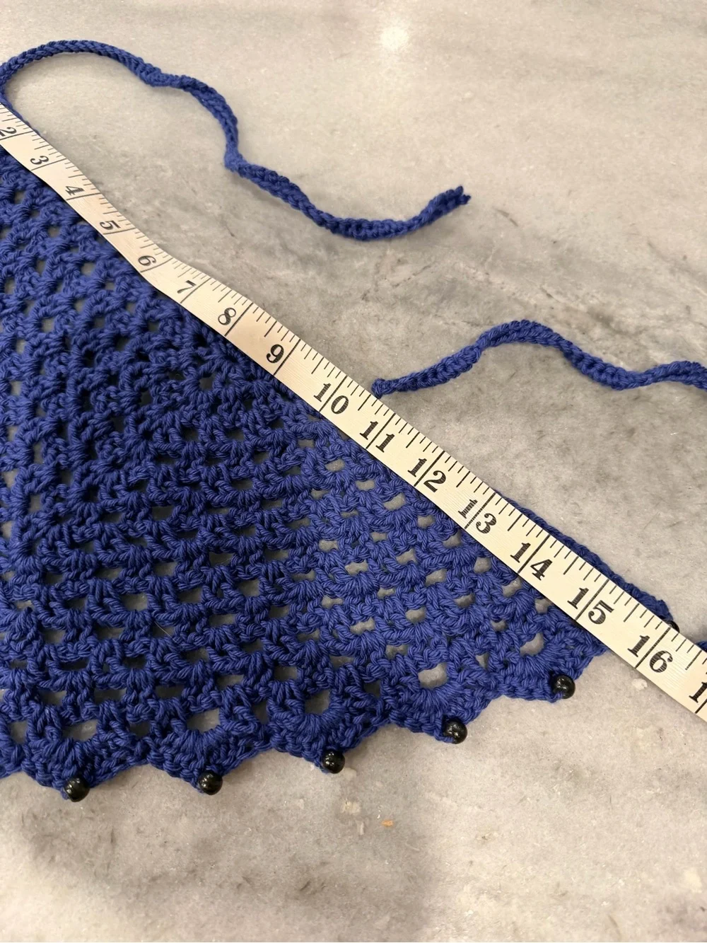 Handmade Crochet Wood Beaded Kerchief Head Scarf Cotton Boho Bandana Cottagecore